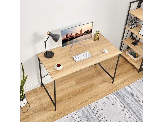 Coavas 47 inch Office Computer Desk Large Study Desk Simple Writing Table Workstation for Home, Oak Tabletop with Black Frame