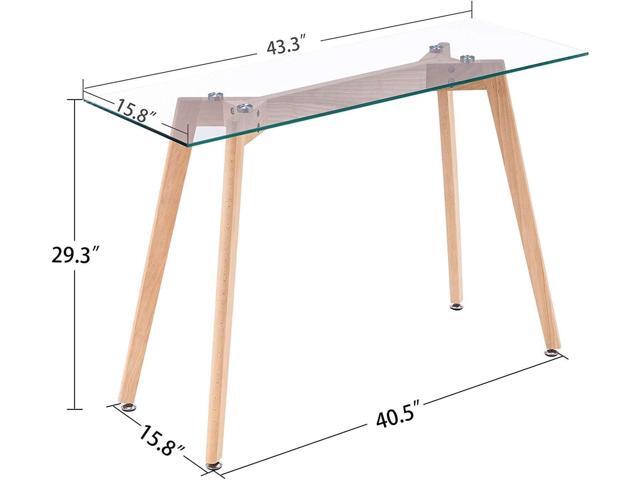 ivinta Glass Console Table, Narrow Entryway Hallway Table Modern Foyer Table with Solid Wood Legs for Entryway Living Room