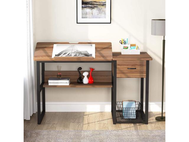 Tribesigns Drafting Table with Storage Drawers, Drawing Computer Desk Artist Craft Table Painting Desk Workstation with Shelves and Tiltable...