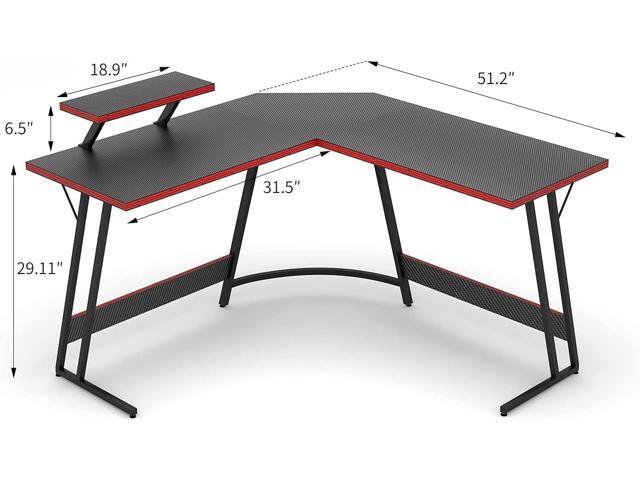 Devoko L Shaped Gaming Desk Computer Desk 51 Office Corner Desk with Monitor Stand Home Gaming Writing Study Table Workstation (Carbon Fibre Black)