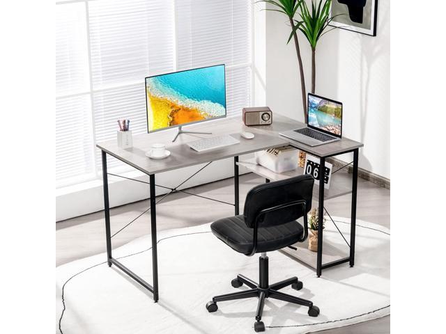 Tangkula L-Shaped Computer Desk with Reversible Shelves, 48 Inch Corner Computer Desk, Modern Writing Study Desk Home Office Workstation, Space...