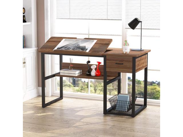 Tribesigns Drafting Table with Storage Drawers, Drawing Computer Desk Artist Craft Table Painting Desk Workstation with Shelves and Tiltable...
