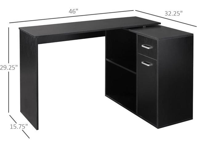 HOMCOM L Shaped Computer Desk, 180° Rotating Corner Desk with Storage Shelves, Drawer and Cabinet, Study Workstation for Home Office, Black