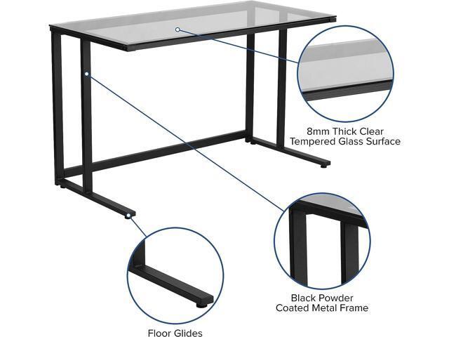 Flash Furniture Singleton Glass Desk with Black Pedestal Metal Frame