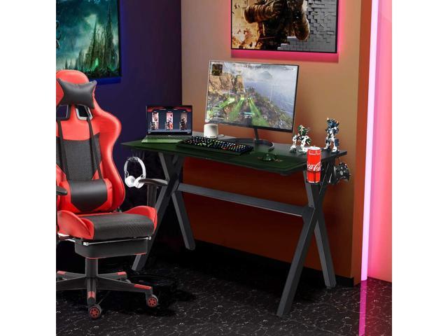 Tangkula Computer Desk Gaming Desk, Ergonomic E-Sports Desk with Cup & Headphone Holder and Mouse Pad, Gamer Workstation with Carbon Fiber Surface...