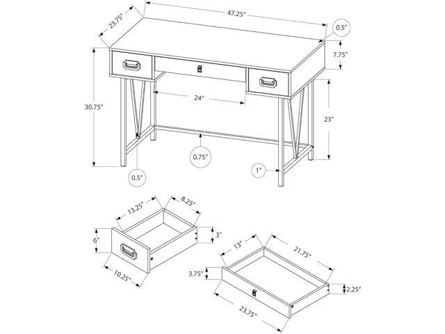 Monarch Specialties Laptop Table with Drawers-Industrial Style-Metal Legs Computer Desk Home & Office, 48' L, Brown Reclaimed Wood Look