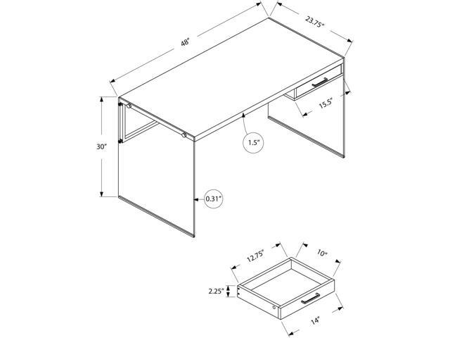 Monarch Specialties Computer Desk - Contemporary Writing Desk with Drawer - Tempered Glass Legs - 48'L (Grey Reclaimed Wood Look)