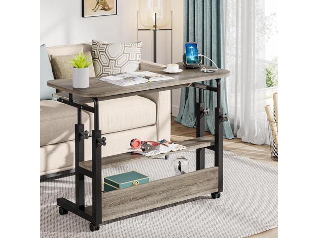 Tribesigns Portable Desk with Power Outlets, Height Adjustable Side Table Sofa Couch Bedside Laptop Computer Cart with USB Charging Ports, Mobile...