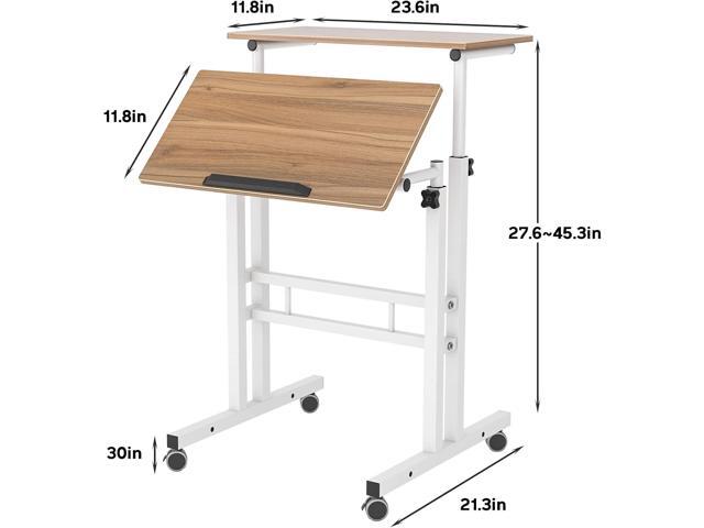 sogesfurniture Mobile Standing Desk Laptop Workstation on Wheels, Adjustable Computer Desk for Standing or Sitting, Oak 101-OK