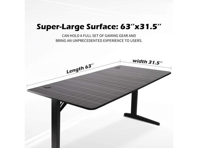 TOPSKY Gaming Desk Large Surface 63x31.5 with Cup Holder, Headphone Hook and Cable Management (Black)