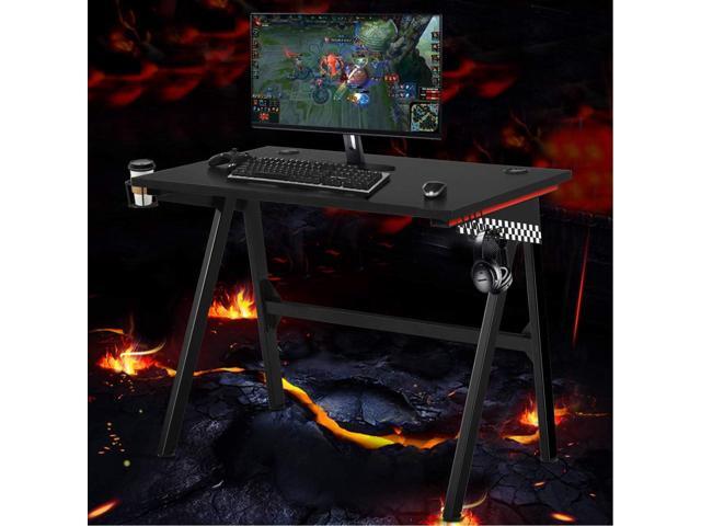 Tangkula Computer Desk Gaming Desk, E Sports Gamer Table, Professional Gamer Workstation with Cup Holder, Headphone Hook, Ergonomic PC Gaming...