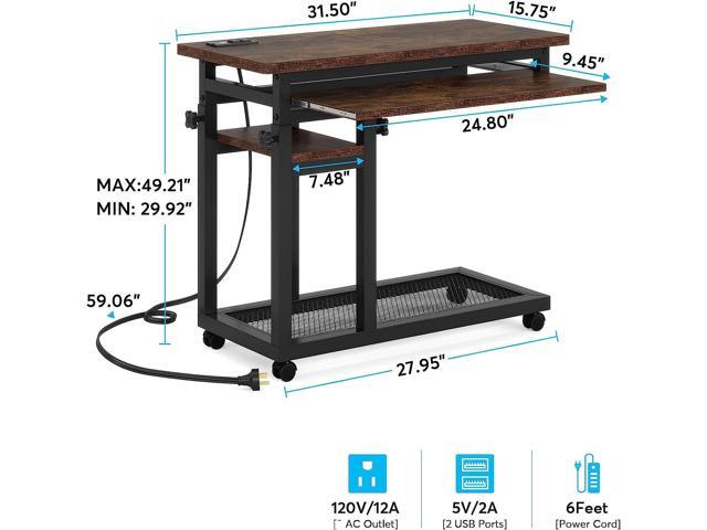 Tribesigns Small Portable Desk with Power Outlet, Height Adjustable Sofa Couch Bedside Laptop Table with Wheels, Mobile Standing Desk Rolling...