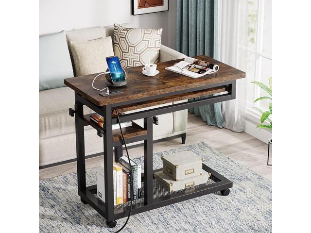 Tribesigns Small Portable Desk with Power Outlet, Height Adjustable Sofa Couch Bedside Laptop Table with Wheels, Mobile Standing Desk Rolling...