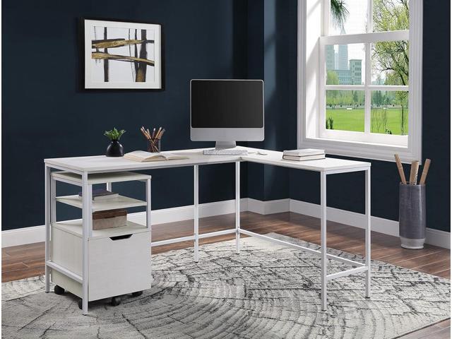 OSP Home Furnishings Contempo L-Shaped Desk, White