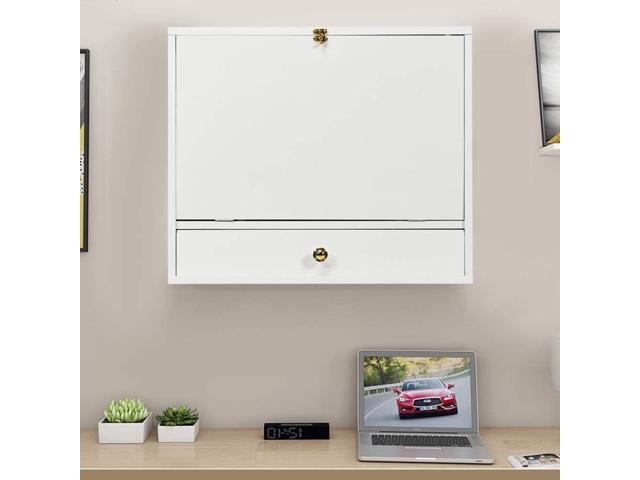 WATERJOY Storage Chests,Wall Foldable Cabinets,Hideaway Storage with Drawer,Small Folding Hanging Storage Cabinets Working Table Computer Desk...