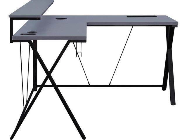OSP Home Furnishings Checkpoint Battlestation L Shaped Gaming Desk with RGB LED Lights, Black