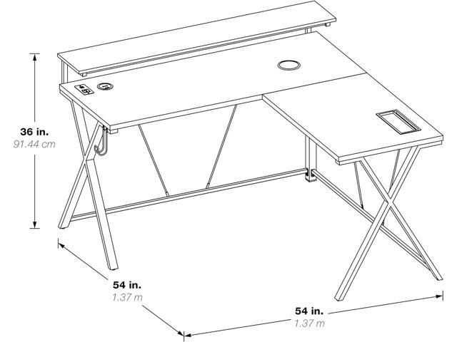 OSP Home Furnishings Checkpoint Battlestation L Shaped Gaming Desk with RGB LED Lights, Black