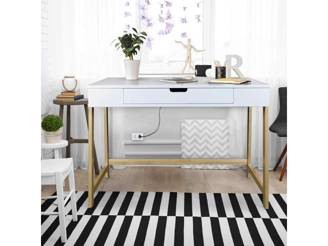Neorustic Smart Desk with USB Ports, Solid American Maple Legs