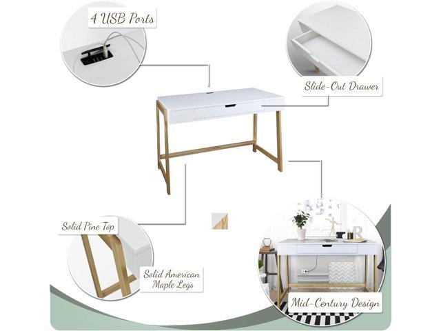 Neorustic Smart Desk with USB Ports, Solid American Maple Legs