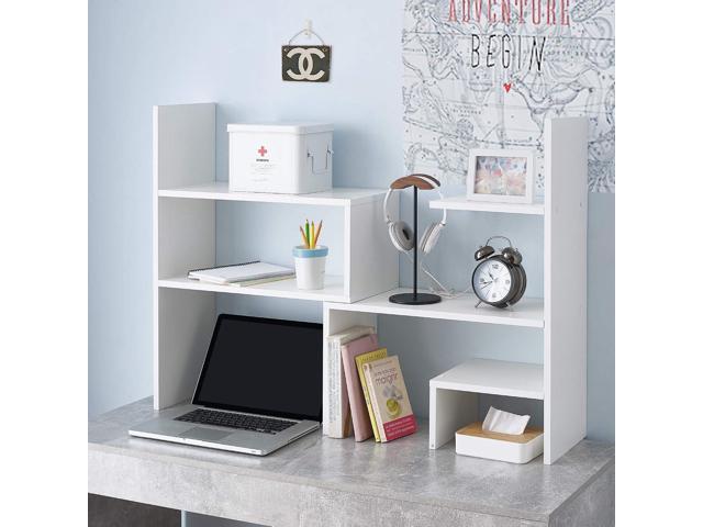 Yak About It Compact Adjustable Dorm Desk Bookshelf - White