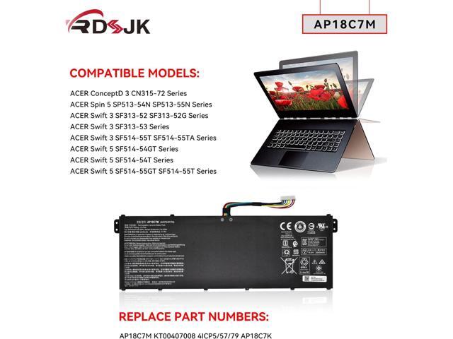 AP18C7M Laptop Battery for ACER ConceptD 3 CN315-72 Spin 5 SP513-54N SP513-55N Swift 3 SF313-52 SF313-52G SF313-53 SF514-55T SF514-55TA Swift 5...