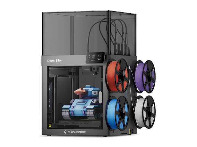 FLASHFORGE Creator 5 Pro 4-Toolhead Enclosed Multi-Color 3D Printer, 256 x 256 x 256mm, 65°C Heated Chamber