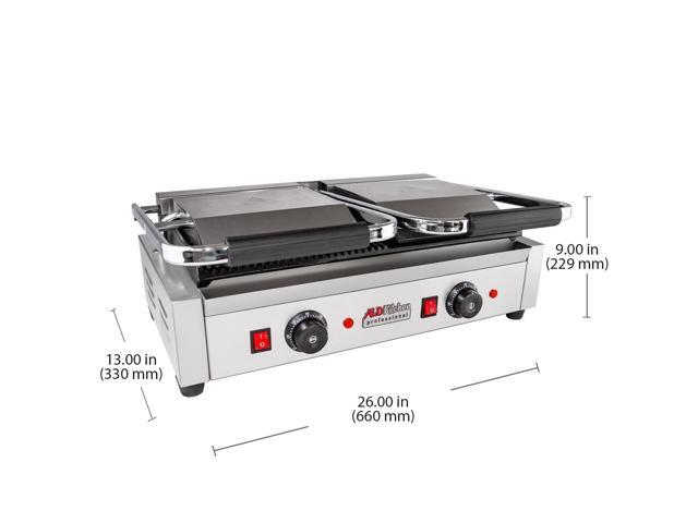 AP-691 Double Panini Press Half-Ribbed & Half-Flat Sandwich Maker Cast-Iron Plates Nonstick Coating