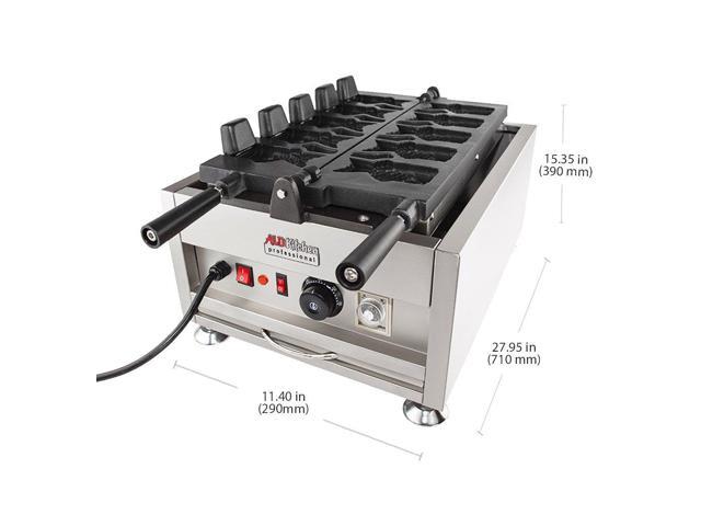 AP-209 Taiyaki Maker Fish Waffle Cone Maker Commercial Taiyaki Machine Stainless Steel 5 Open-Mouth Fish Waffles