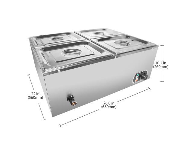 ALDKitchen Bain Marie Steam Warmer Electric Buffet Food Warmer Stainless Steel 4 Tanks 110V