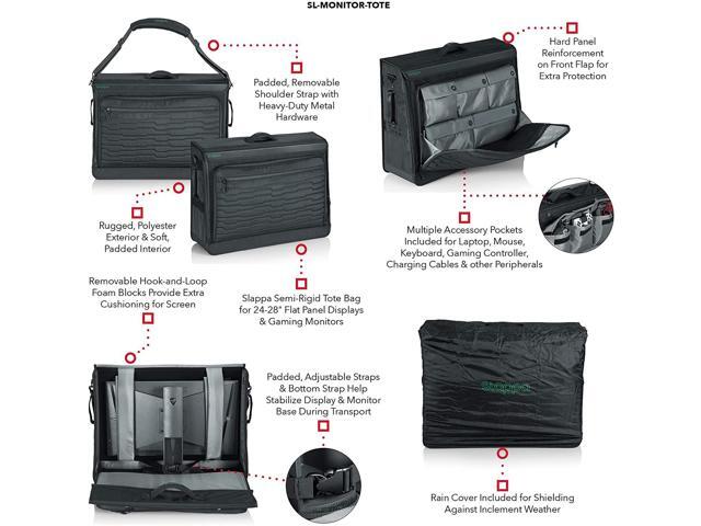 Slappa Gaming Monitor Tote Bag with Water Resistant Zippers and Adjustable Carry Strap; Fits 27'-32' Monitors