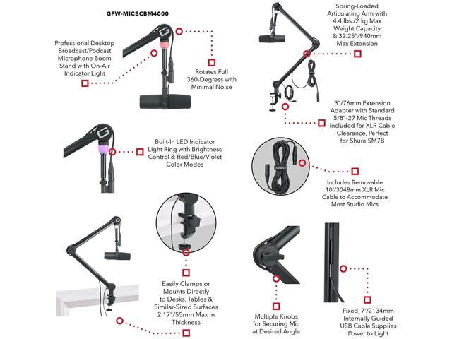 Gator Frameworks Professional Desktop Broadcast/Podcast Microphone Boom Stand with On-Air Indicator Light (GFWMICBCBM4000)