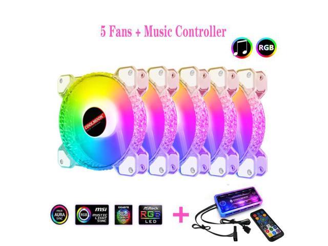 NewStyp Diamond 120mm Fan Cooling PC Computer Case Fans PWM 6PIN Adjustable Silent Cooler Mute RGB Ventilador Radiator Aura Sync 5 Pack + Music.