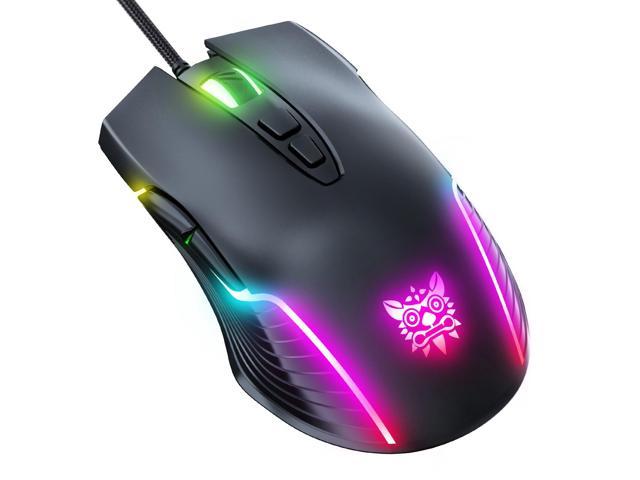 NewStyp Cute RGB 6400 DPI Wired Gaming Mouse Breathing LED Optical USB 7 Buttons Gamer Computer Pink Mice for Laptop PC Desktop Black