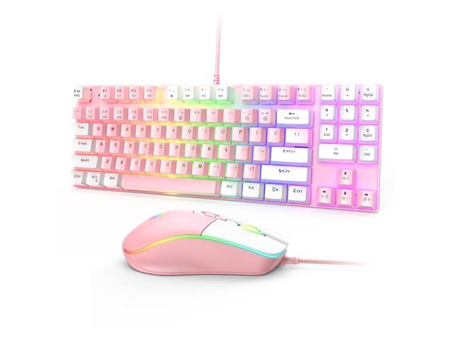 NewStyp Cute Pink Girls Boys G26 Wired 89-keys Mechanical Keyboard Mouse Set USB Interface Backlit Keyboard for Gaming Office Dedicated