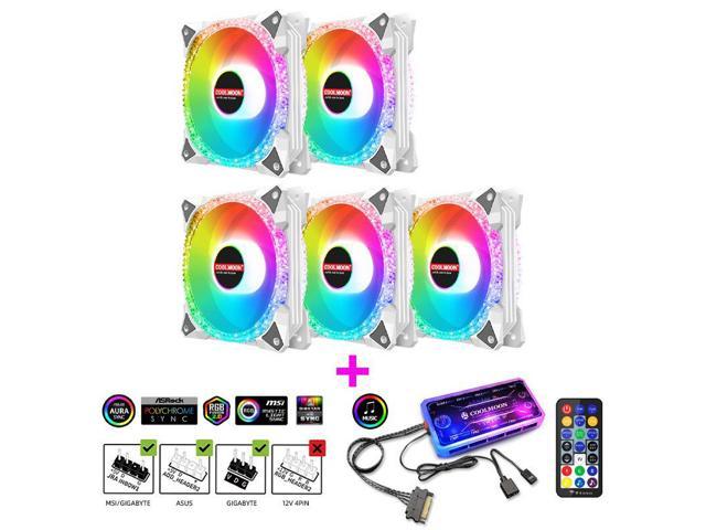 NewStyp 5V 3Pin ARGB Fans PC CPU Cooler Water Cooling 120mm Replace Computer Case Cooling RGB 12V 4Pin PWM Fan Accessories White 5 Packs