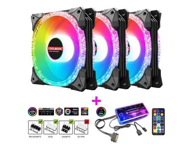 NewStyp 5V 3Pin ARGB Fans PC CPU Cooler Water Cooling 120mm Replace Computer Case Cooling RGB 12V 4Pin PWM Fan Accessories Black 3 Packs