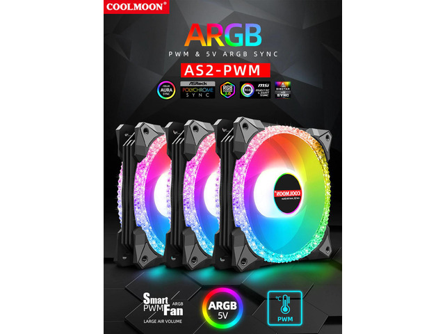 NewStyp 5V 3Pin ARGB Fans PC CPU Cooler Water Cooling 120mm Replace Computer Case Cooling RGB 12V 4Pin PWM Fan Accessories Black 3 Packs