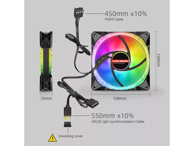 NewStyp 5V 3Pin ARGB Fans PC CPU Cooler Water Cooling 120mm Replace Computer Case Cooling RGB 12V 4Pin PWM Fan Accessories Black 3 Packs