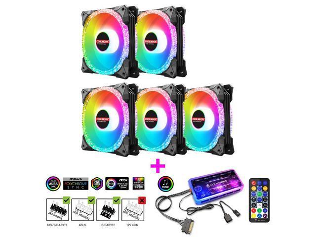 NewStyp 5V 3Pin ARGB Fans PC CPU Cooler Water Cooling 120mm Replace Computer Case Cooling RGB 12V 4Pin PWM Fan Accessories Black 5 Packs