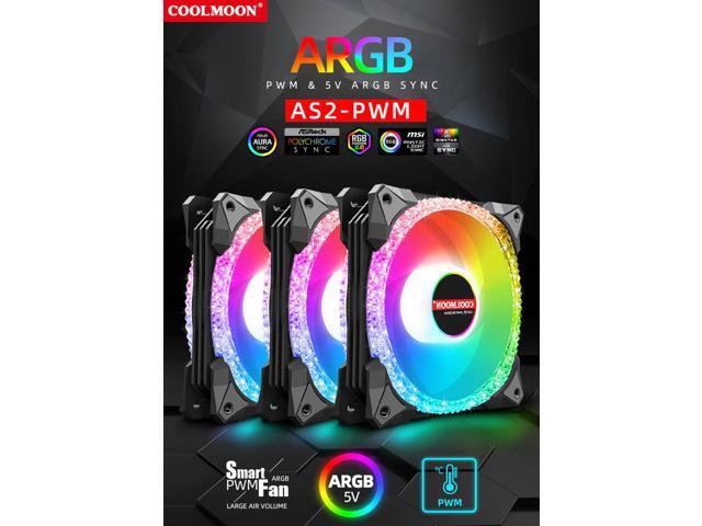 NewStyp 5V 3Pin ARGB Fans PC CPU Cooler Water Cooling 120mm Replace Computer Case Cooling RGB 12V 4Pin PWM Fan Accessories Black 5 Packs
