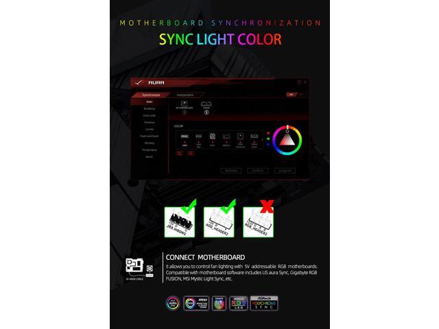 NewStyp 5V 3Pin ARGB Fans PC CPU Cooler Water Cooling 120mm Replace Computer Case Cooling RGB 12V 4Pin PWM Fan Accessories Black 5 Packs