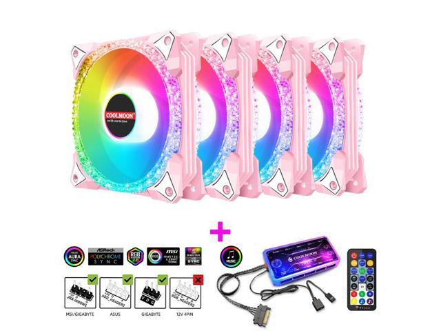 NewStyp 5V 3Pin ARGB Fans PC CPU Cooler Water Cooling 120mm Replace Computer Case Cooling RGB 12V 4Pin PWM Fan Accessories Pink 4 Packs