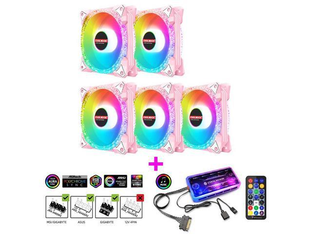NewStyp 5V 3Pin ARGB Fans PC CPU Cooler Water Cooling 120mm Replace Computer Case Cooling RGB 12V 4Pin PWM Fan Accessories Pink 5 Packs