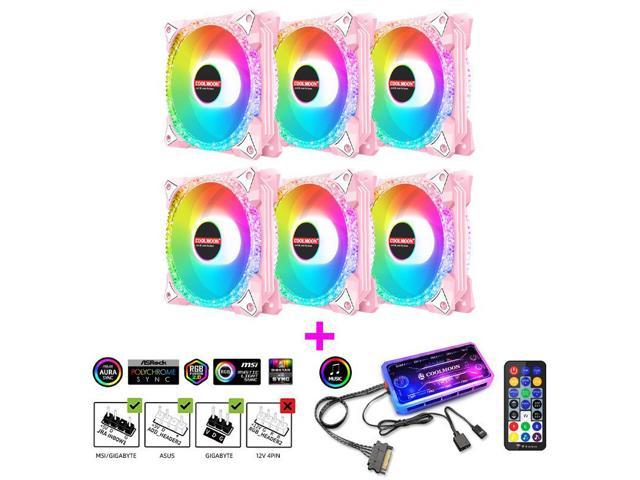 NewStyp 5V 3Pin ARGB Fans PC CPU Cooler Water Cooling 120mm Replace Computer Case Cooling RGB 12V 4Pin PWM Fan Accessories Pink 6 Packs
