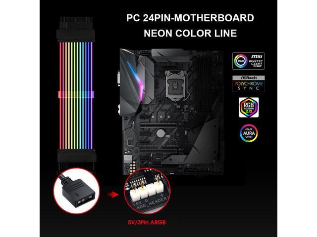NewStyp PSU Power Extension Cable RGB ATX 24Pin GPU 8Pin Triple Streamer PCI-E 6+2Pin Dual Rainbow Cord 5V Sync PC Case Decoration