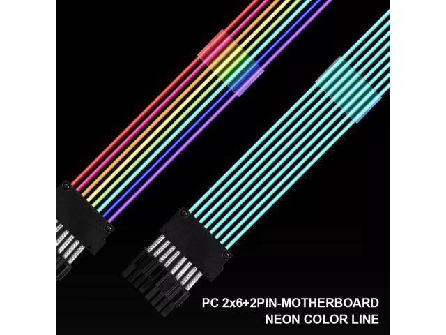 NewStyp PSU Power Extension Cable RGB ATX 24Pin GPU 8Pin Triple Streamer PCI-E 6+2Pin Dual Rainbow Cord 5V Sync PC Case Decoration 2 x 8 Pins
