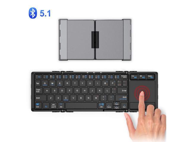 iClever Keyboard Folding Bluetooth usb Touch Pad 3 Devices Simultaneous Switchable Stand Mini Keyboard Aluminum Windows Android iOS Mac Compatible.