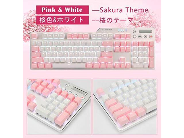Ajazz AK35i Mechanical Keyboard Wired Gaming Keyboard White Backlit 2 Colors PBT Buttons Cute Female Keyboard English Arrangement 104 Keys (Sakura...