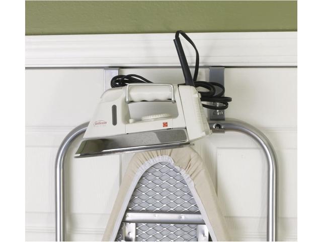 Household Essentials 144222 Over The Door Small Ironing Board with Iron Holder, Natural Cotton Cover Silver