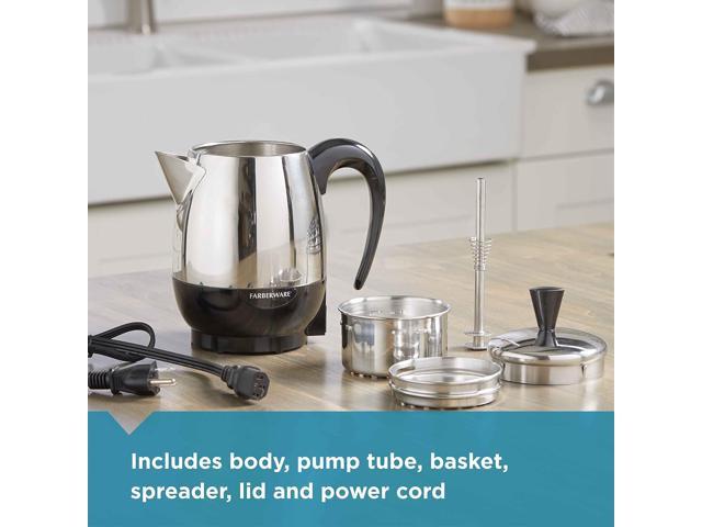 Farberware Electric Coffee Percolator, FCP240, Stainless Steel Basket, Automatic Keep Warm, No-Drip Spout, 4 Cup